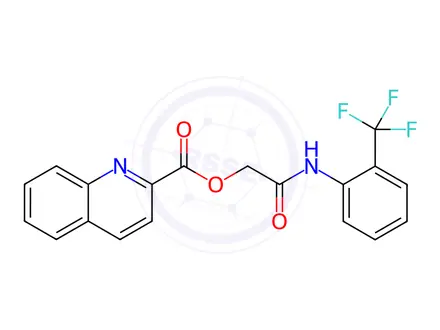 Chemical structure of 2-Oxo-2-((2-(trifluoromethyl)phenyl)amino)ethyl quinoline-2-carboxylate