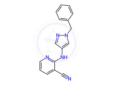 Chemical structure of 2-((1-Benzyl-1h-pyrazol-4-yl)amino)nicotinonitrile