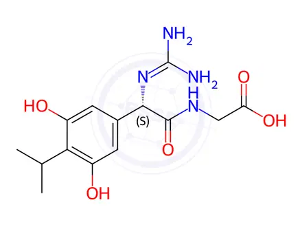 Chemical structure of 2-[[(2S)-2-(diaminomethylideneamino)-2-(3,5-dihydroxy-4-propan-2-ylphenyl)acetyl]amino]acetic acid