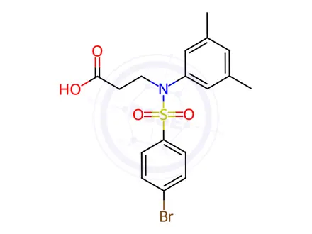 Chemical structure of 3-[N-(3,5-dimethylphenyl)4-bromobenzenesulfonamido]propanoic acid