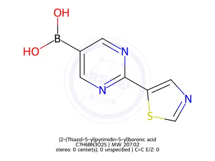 Chemical structure of (2-(Thiazol-5-yl)pyrimidin-5-yl)boronic acid