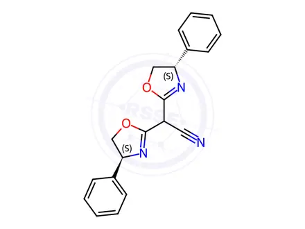 Chemical structure of 2-Oxazoleacetonitrile, α-[(4S)-4,5-dihydro-4-phenyl-2-oxazolyl]-4,5-dihydro-4-phenyl-, (4S)-