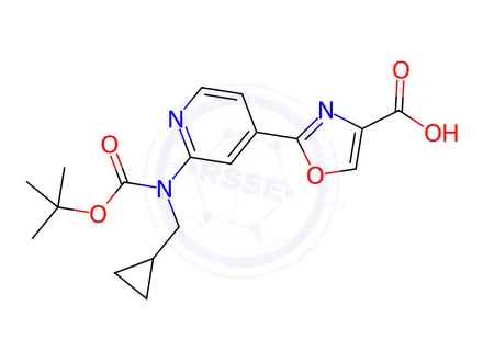 Chemical structure of 4-Oxazolecarboxylic acid, 2-[2-[(cyclopropylmethyl)[(1,1-dimethylethoxy)carbonyl]amino]-4-pyridinyl]-