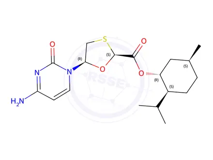 Chemical structure of (2S,5S)-(1R,2S,5R)-2-isopropyl-5-methylcyclohexyl 5-(4-amino-2-oxopyrimidin-1(2H)-yl)-1,3-oxathiolane-2-carboxylate