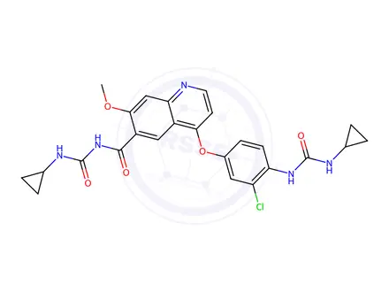 Chemical structure of 4-(3-Chloro-4-(3-cyclopropylureido)phenoxy)-N-(cyclopropylcarbamoyl)-7-methoxyquinoline-6-carboxamide
