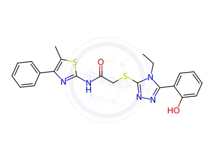 Chemical structure of 2-{[4-Ethyl-5-(2-hydroxyphenyl)-4H-1,2,4-triazol-3-yl]sulfanyl}-N-(5-methyl-4-phenyl-1,3-thiazol-2-yl)acetamide