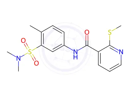 Chemical structure of N-(3-(N,N-Dimethylsulfamoyl)-4-methylphenyl)-2-(methylthio)nicotinamide
