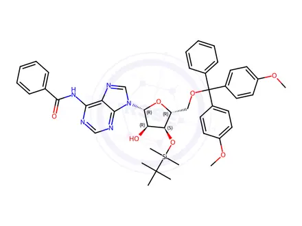 Chemical structure of 5'-DMT-3'-TBDMS-Bz-rA