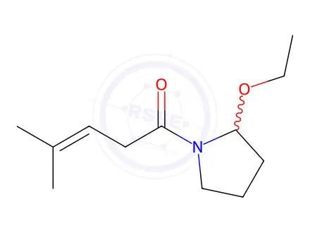 Chemical structure of Pyrrolidine, 2-ethoxy-1-(4-methyl-1-oxo-3-pentenyl)-(9CI)