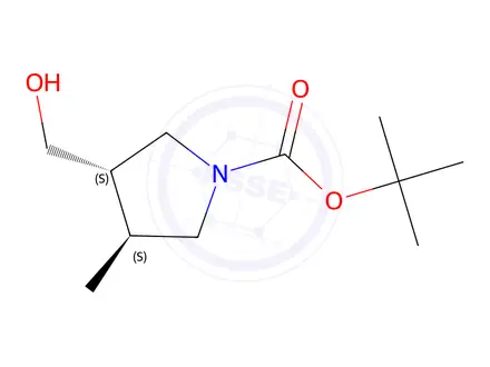 Chemical structure of tert-butyl (3S,4S)-3-(hydroxymethyl)-4-methylpyrrolidine-1-carboxylate