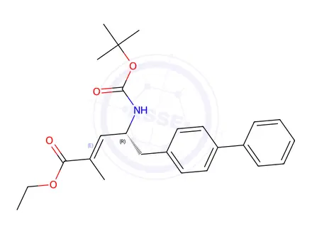 Chemical structure of Ethyl (R)-5-([1,1'-biphenyl]-4-yl)-4-((tert-butoxycarbonyl)amino)-2-methylpent-2-enoate