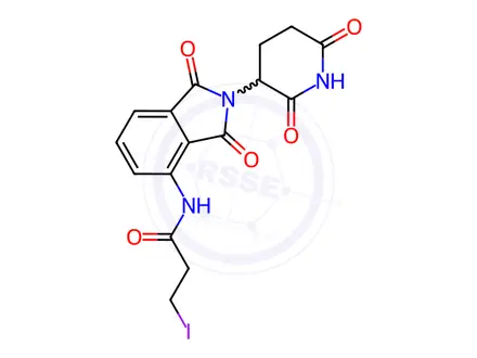 Chemical structure of N-[2-(2,6-dioxo-3-piperidyl)-1,3-dioxo-isoindolin-4-yl]-3-iodo-propanamide