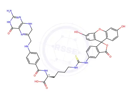 Chemical structure of N(alpha)-pteroyl-N(epsilon)-(4'-fluoresceinthiocarbamoyl)lysine