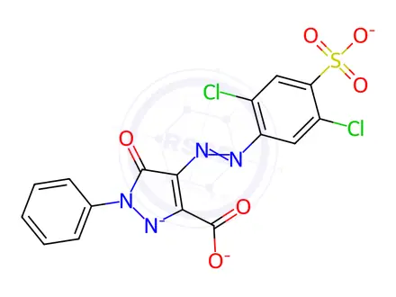 Chemical structure of Manganate(1-), 4-(2,5-dichloro-4-sulfophenyl)azo-.kappa.N1-4,5-dihydro-5-(oxo-.kappa.O)-1-phenyl-1H-pyrazole-3-carboxylato(3-)-, hydrogen