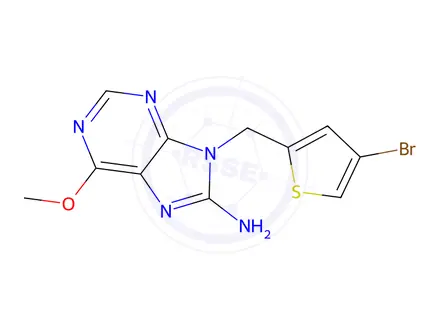Chemical structure of 9-[(4-bromothiophen-2-yl)methyl]-6-methoxy-9H-purin-8-amine