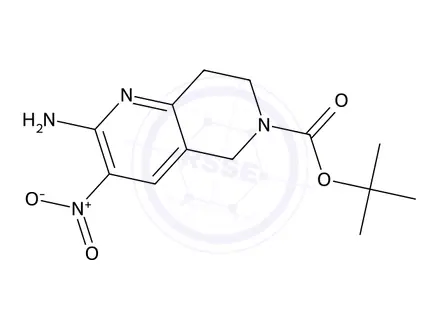 Chemical structure of tert-Butyl 2-amino-3-nitro-7,8-dihydro-1,6-naphthyridine-6(5H)-carboxylate