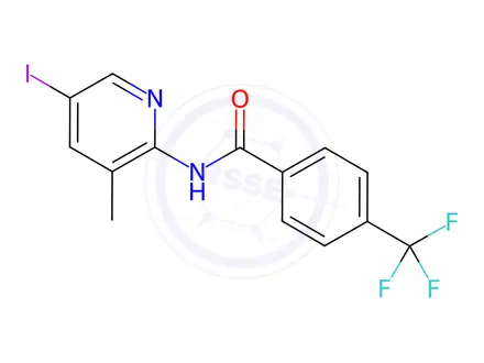 Chemical structure of N-(5-iodo-3-methylpyridin-2-yl)-4-(trifluoromethyl)benzamide