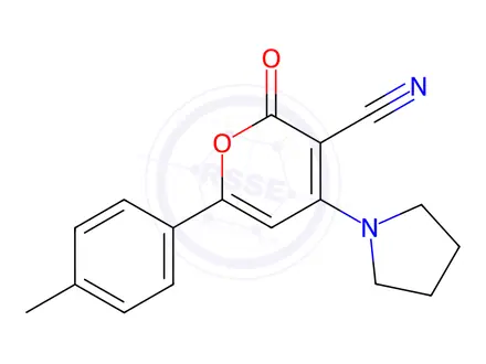 Chemical structure of 2-Oxo-4-(pyrrolidin-1-yl)-6-(p-tolyl)-2H-pyran-3-carbonitrile