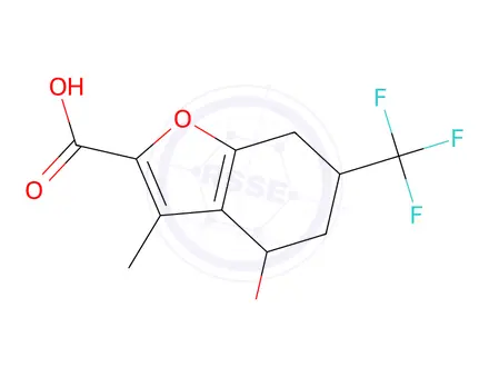 Chemical structure of 4-Hydroxy-3-methyl-6-(trifluoromethyl)-4,5,6,7-tetrahydrobenzofuran-2-carboxylic acid