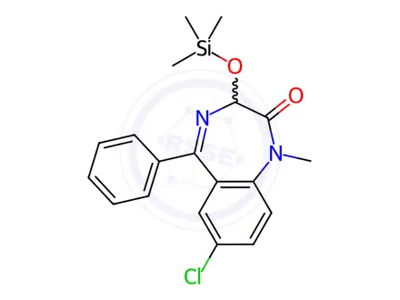 Chemical structure of 7-Chloro-1-methyl-5-phenyl-3-[(trimethylsilyl)oxy]-1H-1,4-benzodiazepin-2(3H)-one