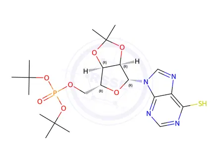 Chemical structure of ditert-butyl [2,2-dimethyl-4-(6-sulfanylidene-3H-purin-9-yl)-3a,4,6,6a-tetrahydrofuro[3,4-d][1,3]dioxol-6-yl]methyl phosphate