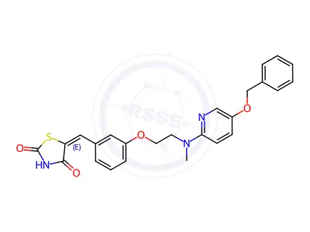 Chemical structure of 5-{4-[2-[(5-Benzyloxypyridin-2-yl)methylamino]ethoxy]benzylidine}thiazolidine-2,4-dione