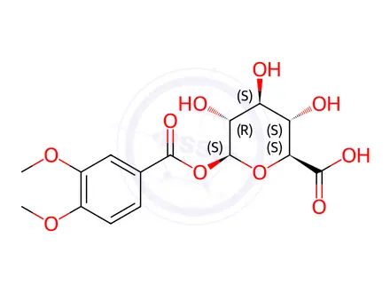 Chemical structure of β-D-Glucopyranuronic acid, 1-(3,4-dimethoxybenzoate)