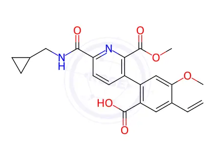 Chemical structure of 2-(6-((Cyclopropylmethyl)carbamoyl)-2-(methoxycarbonyl)pyridin-3-yl)-4-methoxy-5-vinylbenzoic acid