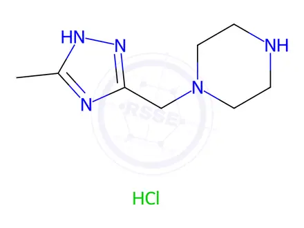 Chemical structure of 1-[(5-methyl-1H-1,2,4-triazol-3-yl)methyl]piperazine hydrochloride