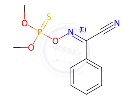 Chemical structure of (2Z)-2-dimethoxyphosphinothioyloxyimino-2-phenyl-acetonitrile