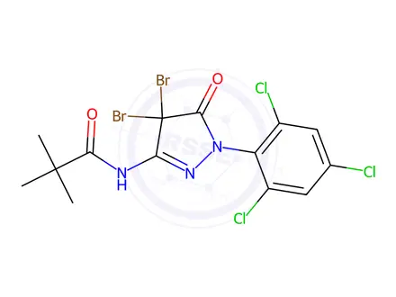 Chemical structure of N-(4,4-dibromo-5-oxo-1-(2,4,6-trichlorophenyl)-4,5-dihydro-1H-pyrazol-3-yl)pivalamide
