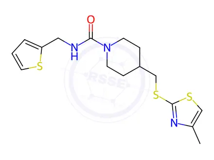 Chemical structure of 4-(((4-Methylthiazol-2-yl)thio)methyl)-N-(thiophen-2-ylmethyl)piperidine-1-carboxamide