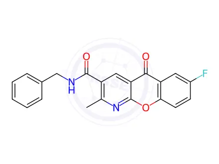 Chemical structure of N-benzyl-7-fluoro-2-methyl-5-oxo-5H-chromeno[2,3-b]pyridine-3-carboxamide