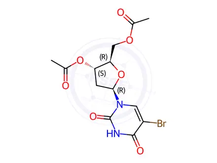 Chemical structure of 3’, 5’-Di-O-acetyl-5-bromo-2’-deoxyuridine