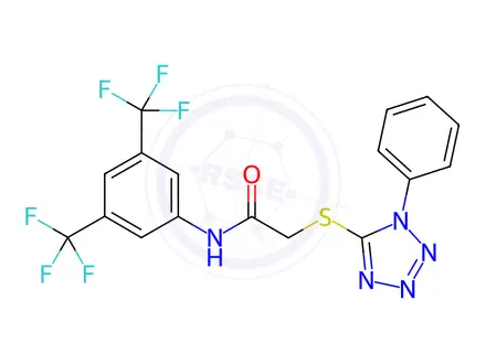 Chemical structure of N-[3,5-Bis(trifluoromethyl)phenyl]-2-[(1-phenyl-1H-1,2,3,4-tetrazol-5-yl)sulfanyl]acetamide