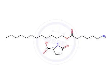 Chemical structure of 5-oxo-L-proline, compound with dodecyl 6-aminohexanoate (1:1)