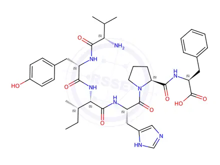 Chemical structure of Angiotensin I/II (3-8) H-Val-Tyr-Ile-His-Pro-Phe-OH
