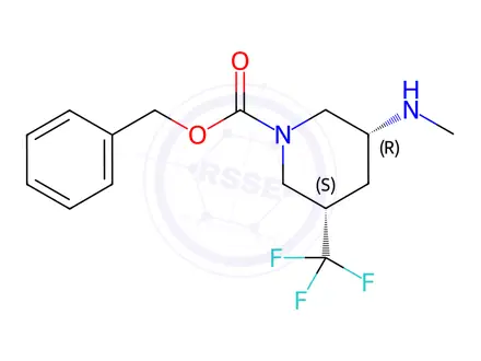 Chemical structure of Benzyl (3R,5S)-3-(methylamino)-5-(trifluoromethyl)piperidine-1-carboxylate