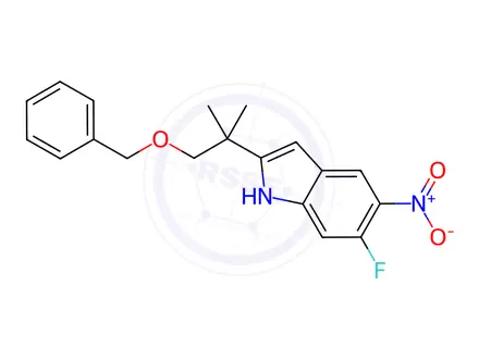 Chemical structure of 2-[1-(benzyloxy)-2-methylpropan-2-yl]-6-fluoro-5-nitro-1H-indole