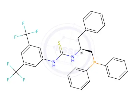 Chemical structure of N-[3,5-Bis(trifluoromethyl)phenyl]-N'-[(1S)-1-[(diphenylphosphino)methyl]-2-phenylethyl]thiourea