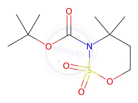 Chemical structure of 1,2,3-Oxathiazine-3(4H)-carboxylic acid, dihydro-4,4-dimethyl-, 1,1-dimethylethyl ester, 2,2-dioxide