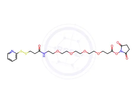 Chemical structure of 4,7,10,13-Tetraoxa-16-azanonadecanoic acid, 17-oxo-19-(2-pyridinyldithio)-, 2,5-dioxo-1-pyrrolidinyl ester
