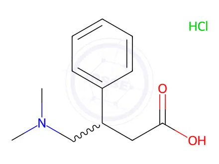 Chemical structure of 4-Dimethylamino-3-Phenyl-Butyric Acid Hydrochloride
