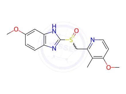 Chemical structure of 6-Methoxy-2-(((4-methoxy-3-methylpyridin-2-yl)methyl)sulfinyl)-1H-benzo[d]imidazole