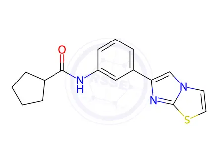 Chemical structure of N-(3-(Imidazo[2,1-b]thiazol-6-yl)phenyl)cyclopentanecarboxamide