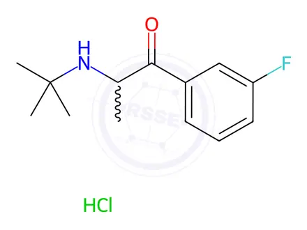 Chemical structure of 1-PROPANONE, 2-[(1,1-DIMETHYLETHYL)AMINO]-1-(3-FLUOROPHENYL)-, HYDROCHLORIDE