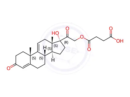 Chemical structure of Pregna-4,9(11)-diene-3,20-dione, 21-(3-carboxy-1-oxopropoxy)-17-hydroxy