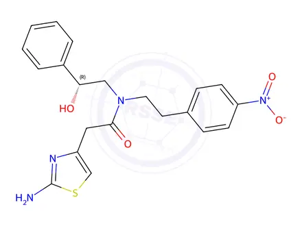 Chemical structure of (R)-2-(2-aminothiazol-4-yl)-N-(2-hydroxy-2-phenylethyl)-N-(4-nitrophenethyl)acetamide