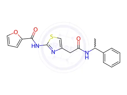 Chemical structure of N-(4-(2-Oxo-2-((1-phenylethyl)amino)ethyl)thiazol-2-yl)furan-2-carboxamide