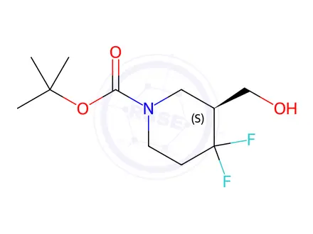 Chemical structure of (S)-tert-butyl 4,4-difluoro-3-(hydroxymethyl)piperidine-1-carboxylate